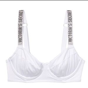 New! Victoria’s Secret wicked shine logo strap bikini top white 4642